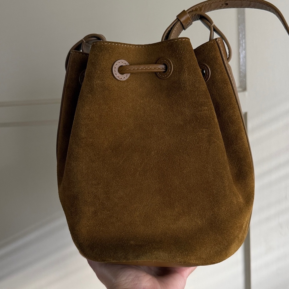 LIKE NEW REFORMATION Ornellia Bucket Bag, Bog Suede - Picture 9 of 9
